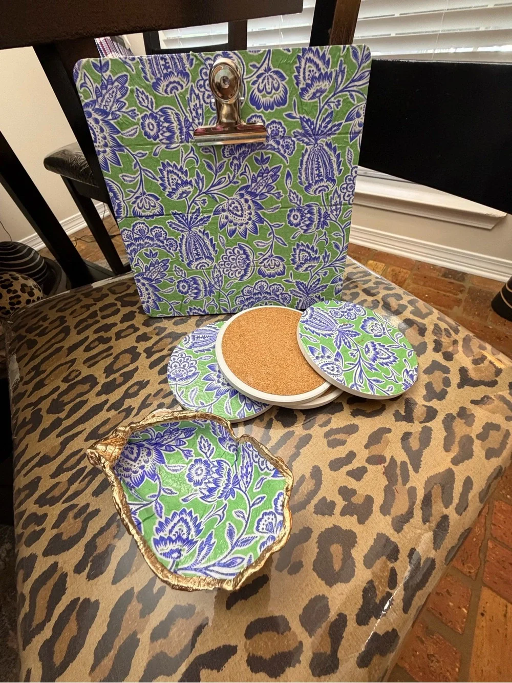 Picture Frame/Note Holder.  Oyster Shell Trinket Dish.  Coaster set.